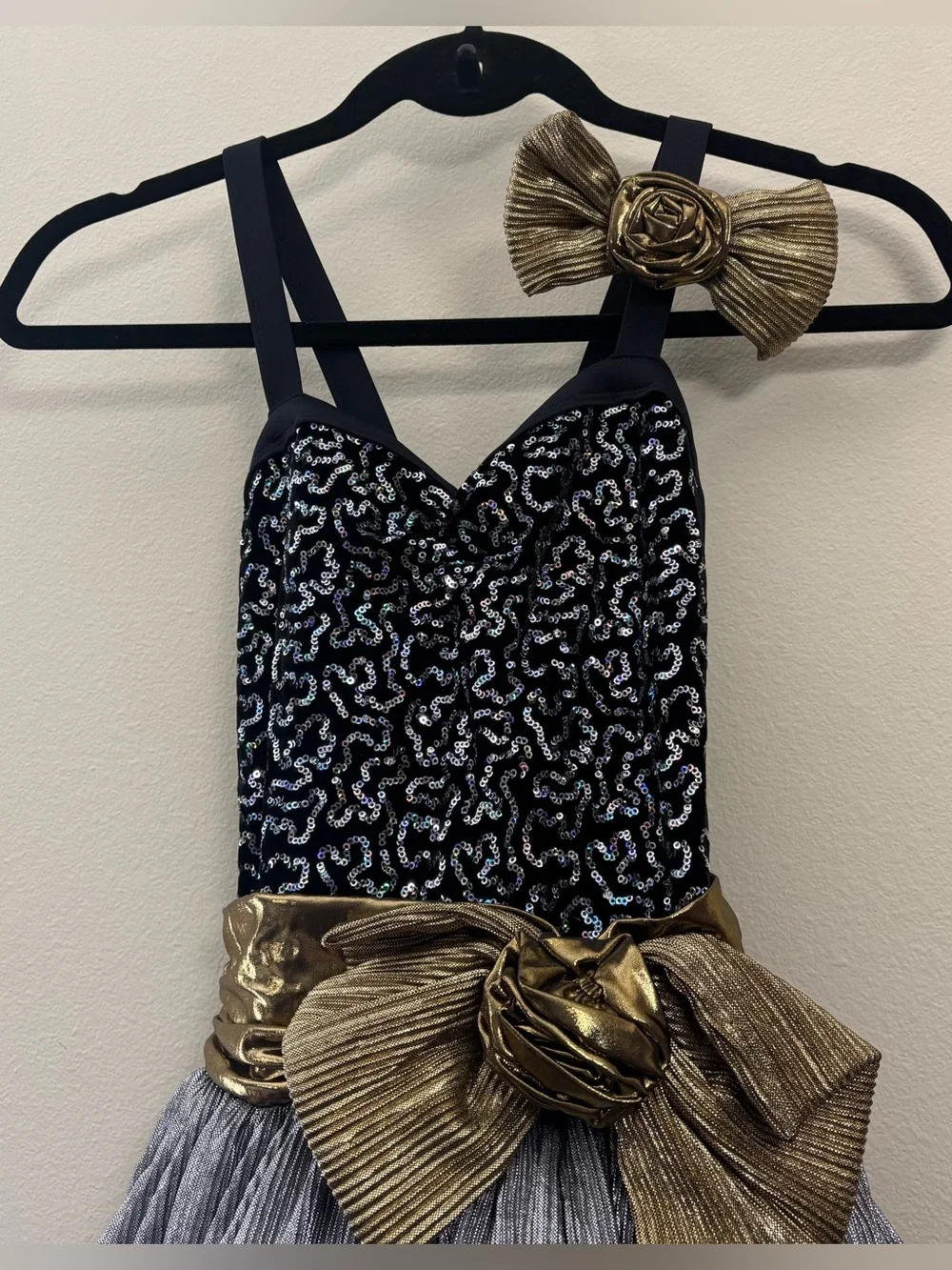 Weissman black & gold dance tutu dress bow girls Large LC glam retro glitz jazzy